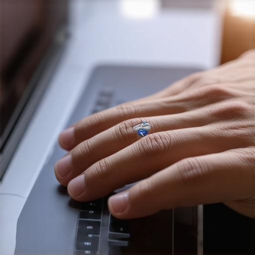 Close-up of fingerprint scanner and facial recognition sensors on a sleek business laptop.