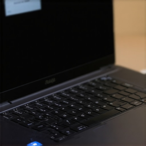 Close-up of a sleek business laptop showcasing biometric security and battery indicator