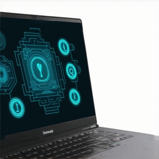 A sleek ultrabook showcasing biometric login and AI security interface