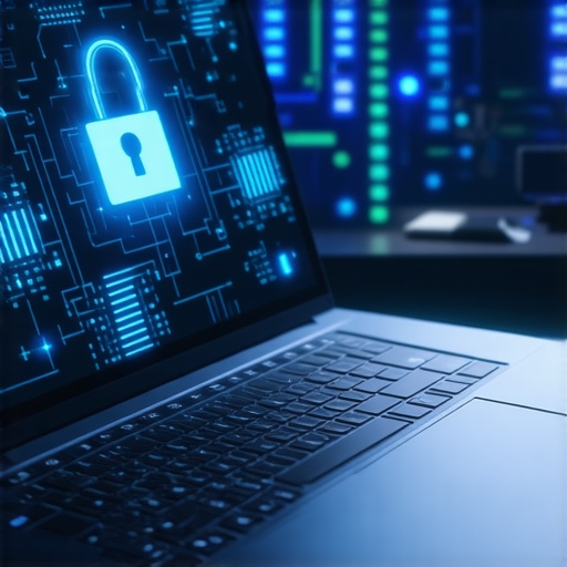 Close-up of ultrabook showing biometric scanner and encryption icons.