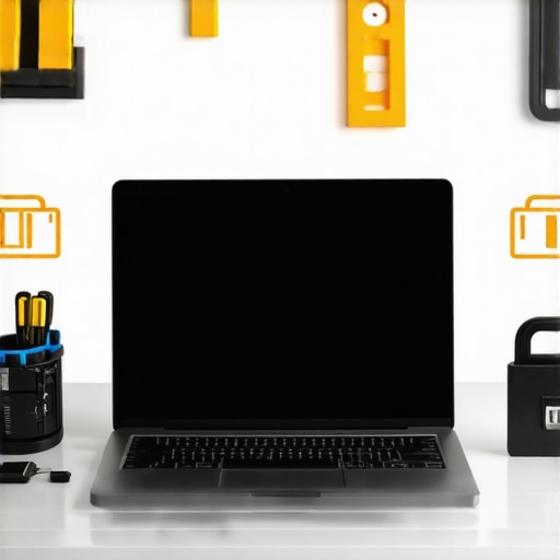 A business professional organizing maintenance tools and security settings on ultrabook