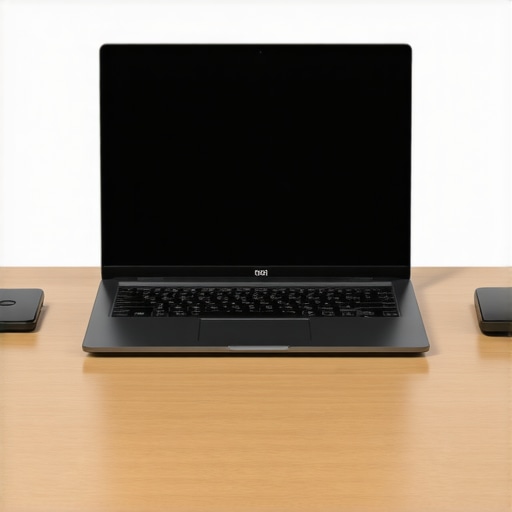 Close-up of a sleek ultrabook showing security features and long battery