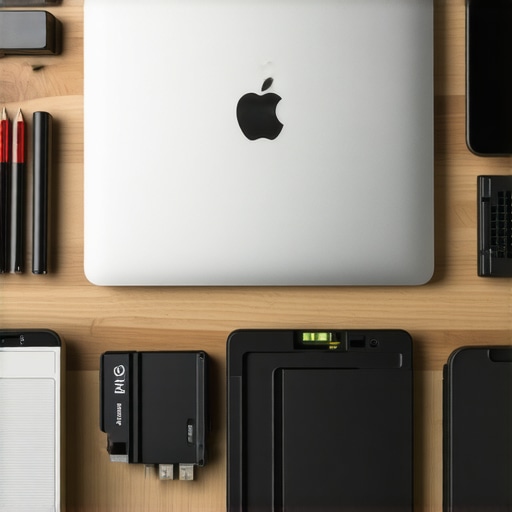 Workspace with maintenance tools and backup drives for laptop upkeep.