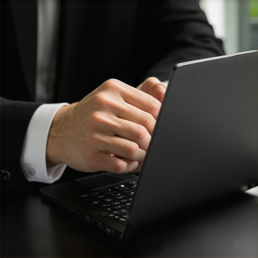 A person working on a lightweight ultrabook with security features like fingerprint scanner