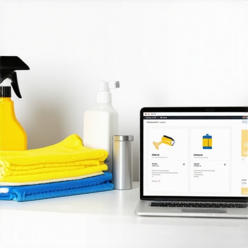 A workspace with a laptop, cleaning supplies, and maintenance software on screen, illustrating ultrabook care.