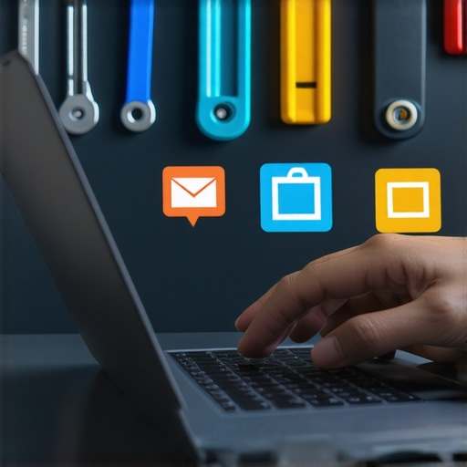 Person updating firmware on a modern ultrabook with security symbols around.