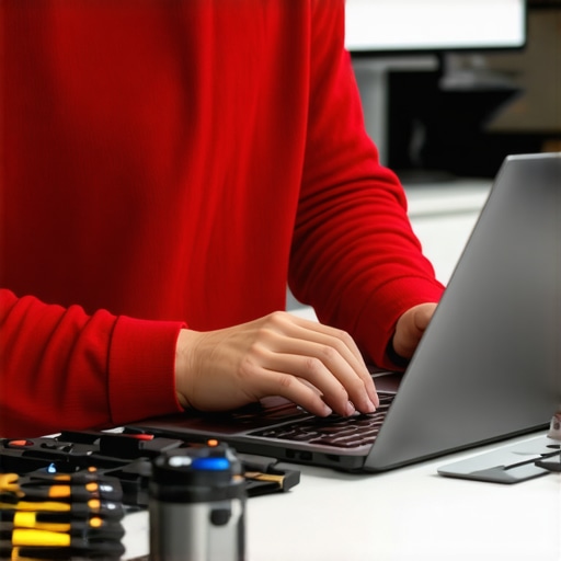 A person using specialized software tools to maintain and secure a lightweight business laptop