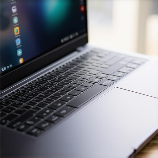 A modern ultrabook showcasing biometric security and encryption symbols