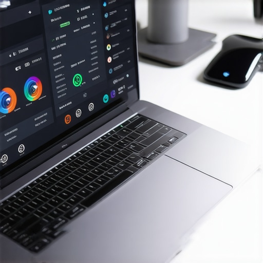 Ultrabook with performance and security monitoring tools on screen.