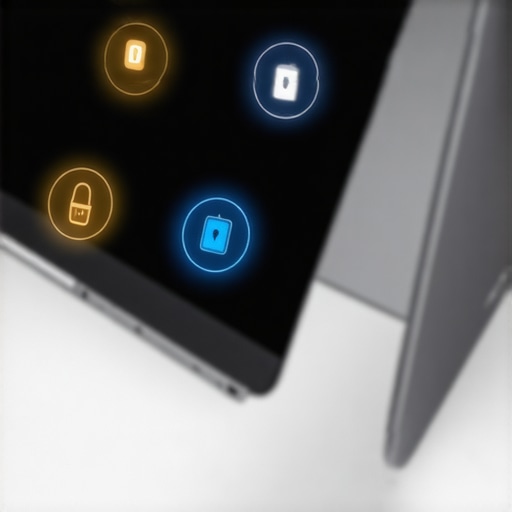 A laptop being monitored with security and maintenance software icons