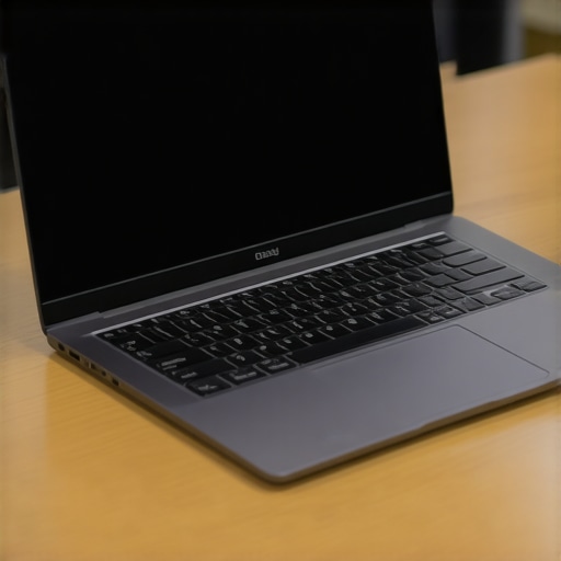 Futuristic lightweight ultrabook highlighting cooling vents and security modules on a desk.
