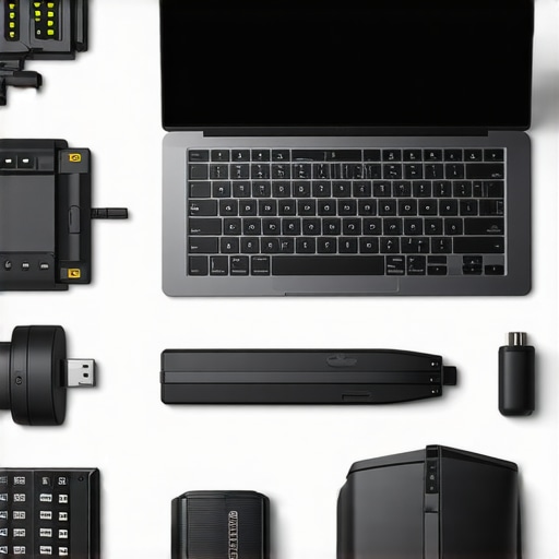 A workspace with an ultrabook and security tools ensuring optimal performance and security