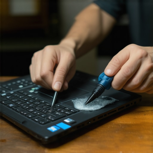 Person cleaning the vents of a lightweight ultrabook to prevent overheating.