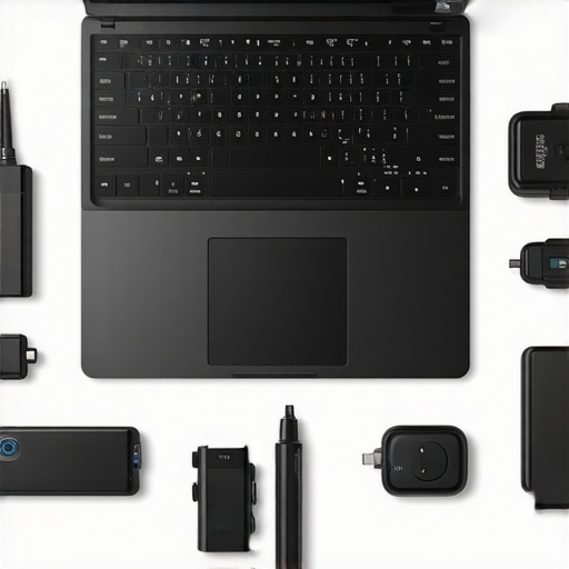 Maintaining Your Business Laptop for Longevity Desk setup with ultrabook, diagnostic tools, and security hardware to illustrate maintenance and security practices.